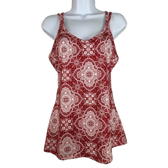 Womens Red & White Mandala Print Strappy Tank Top Size Small - Picture 1 of 10